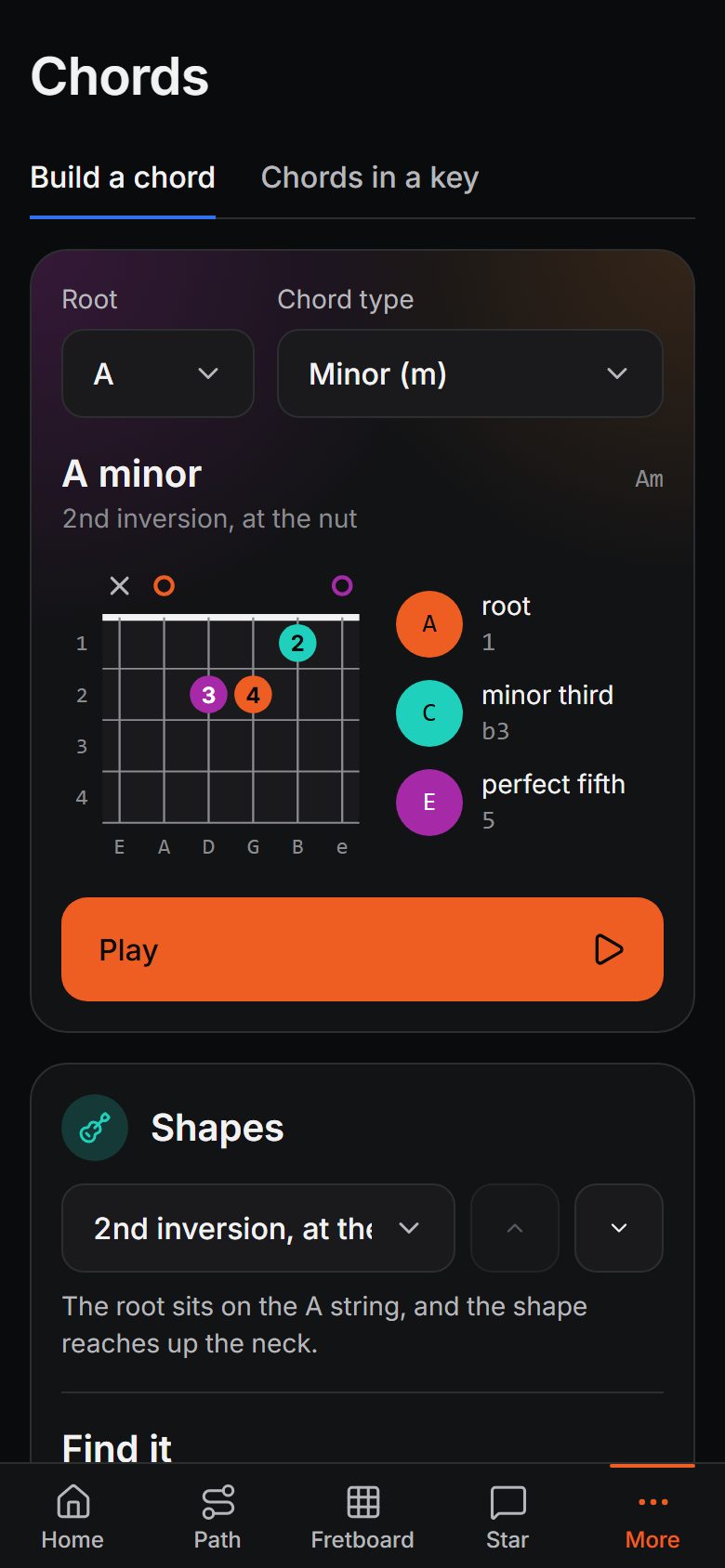 Chords in my 3 shapes in the Guitar Efficiency app